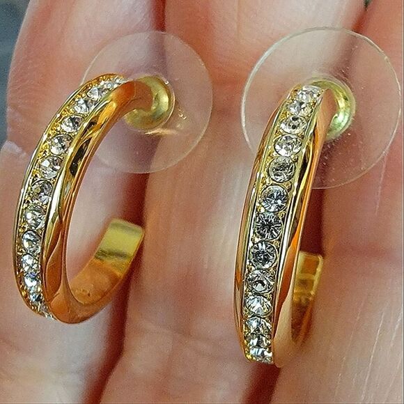 #Touchstone Crystal Channel Set Gold Hoop Earrings 0.75" #Gold Plated #NWT #NIB - Picture 2 of 8